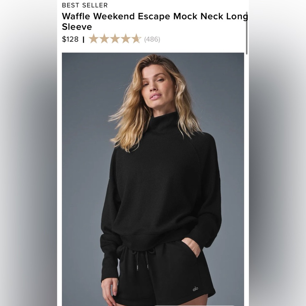 Waffle Weekend Escape Mock Neck Long Sleeve in Ivory size M